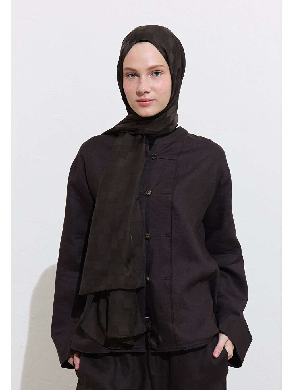 Kahverengi Nori İpek Jakar Şal Acı Kahve-1