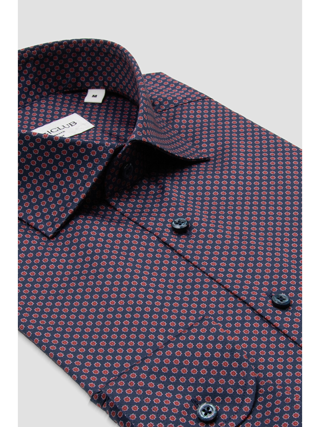 Oscar Poplin Pamuklu Slim Fit Lacivert Klasik Yaka Erkek Baskılı Gömlek-2