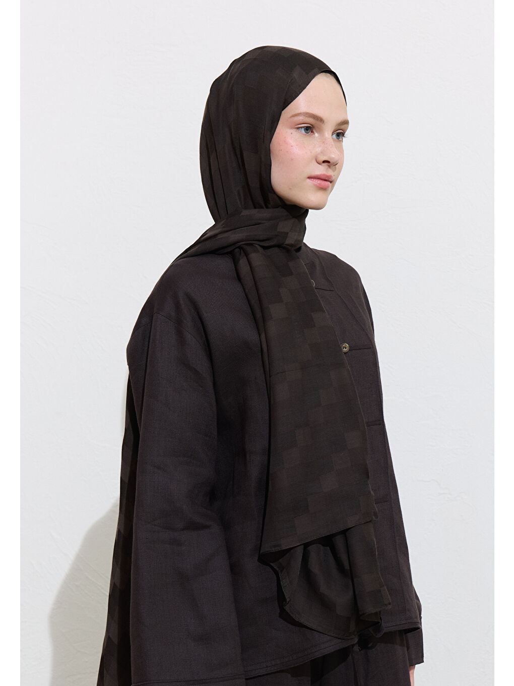 Kahverengi Nori İpek Jakar Şal Acı Kahve-2