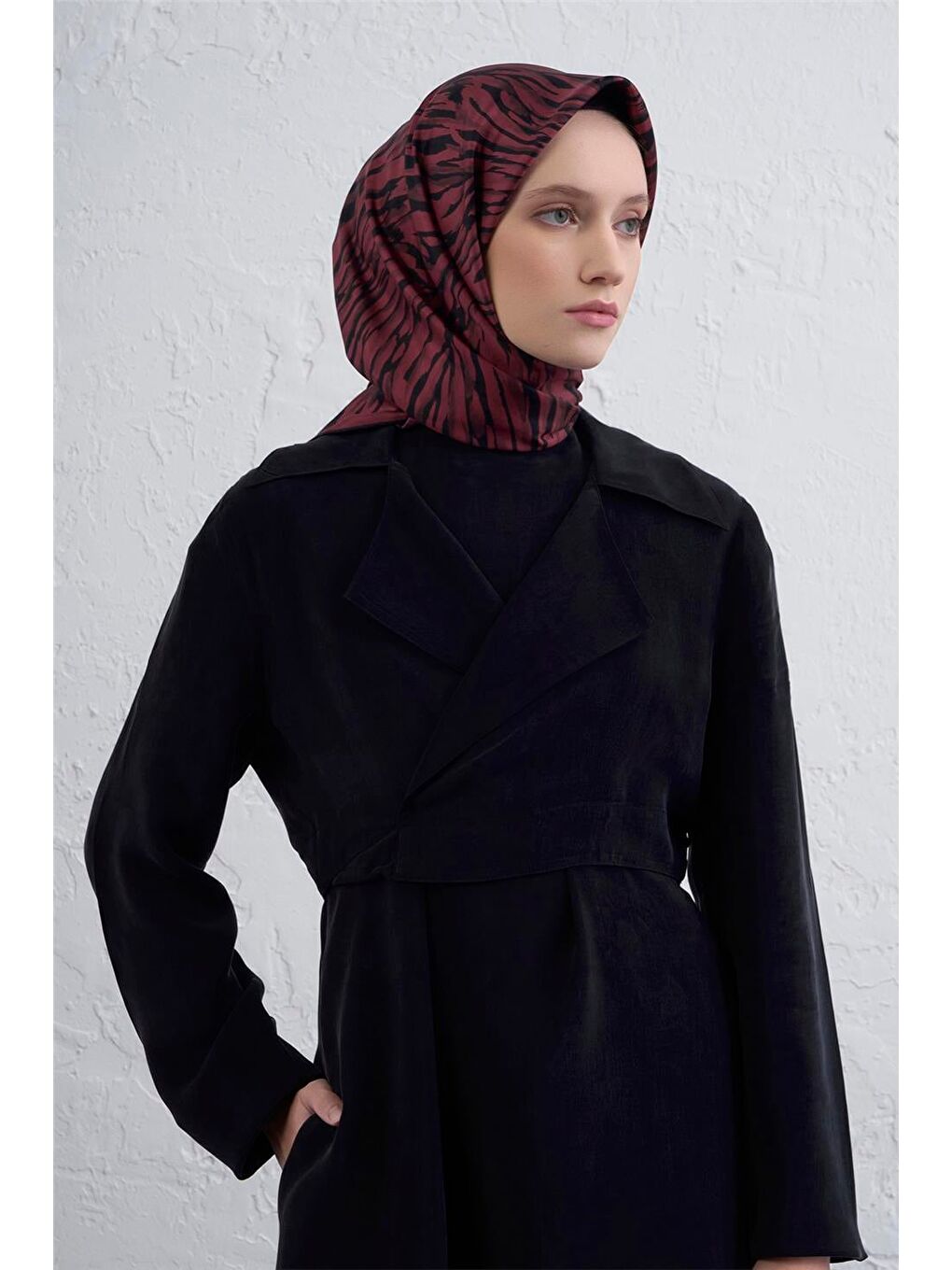 Bordo Klasik Desenli Saf İpek Twill Eşarp 9435D 44