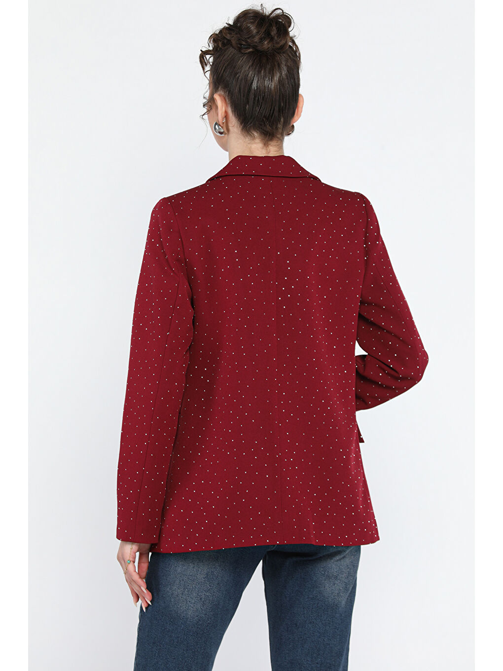 Bordo Taş Detaylı Kadın Tarz Blazer Ceket-2