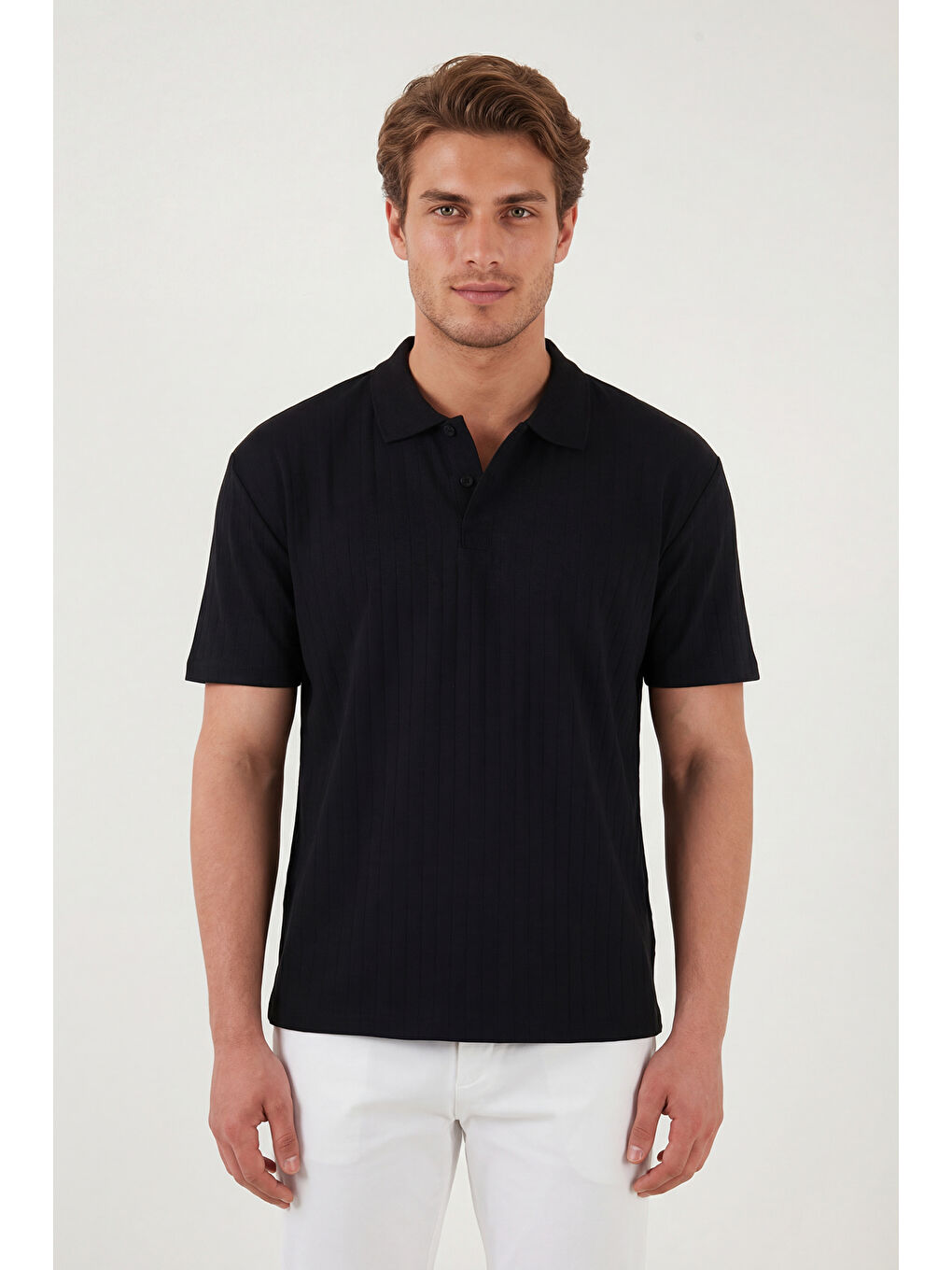 Siyah Pamuklu Kısa Kollu Düğmeli Polo T Shirt 5904051-1