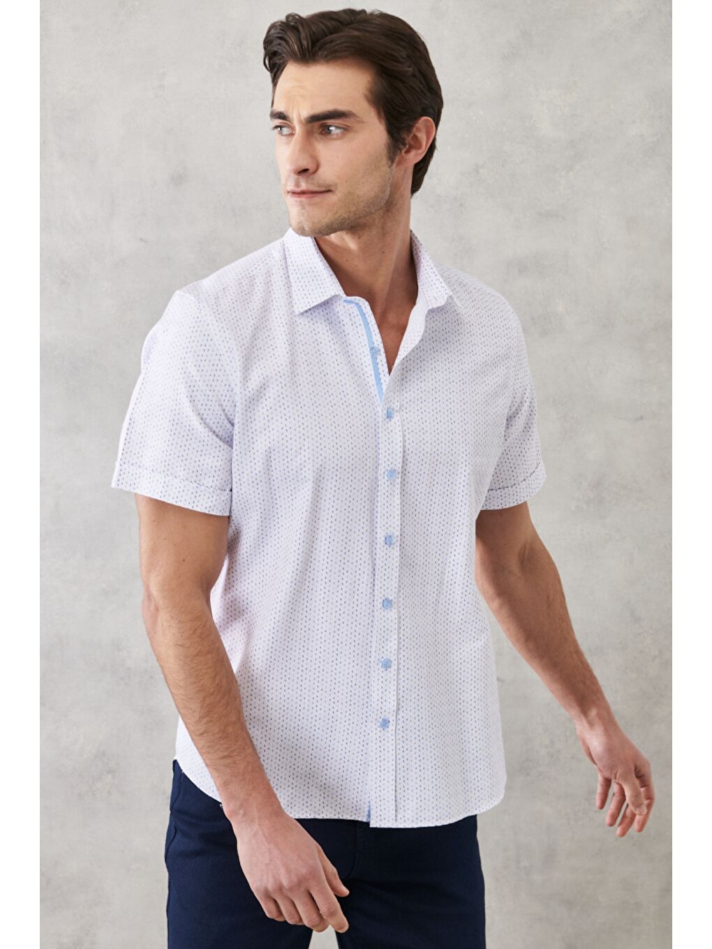 Erkek Beyaz Slim Fit Dar Kesim Klasik Yaka Baskılı Gömlek-4