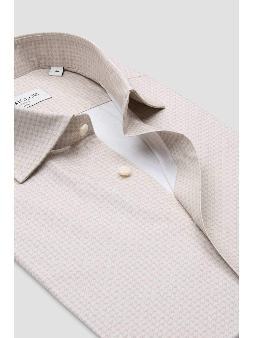 Oscar Poplin Pamuklu Slim Fit Bej Klasik Yaka Erkek Baskılı Gömlek-1