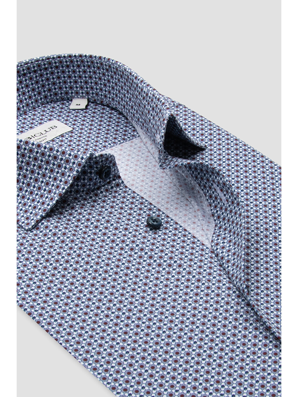 Oscar Poplin Pamuklu Slim Fit Bordo Klasik Yaka Erkek Desenli Gömlek-1