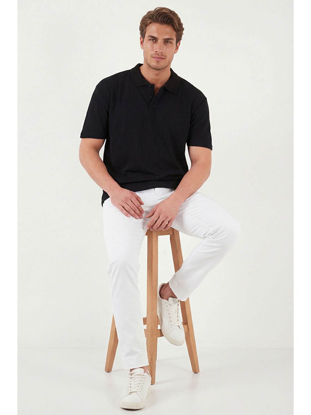 Siyah Pamuklu Kısa Kollu Düğmeli Polo T Shirt 5904051-3