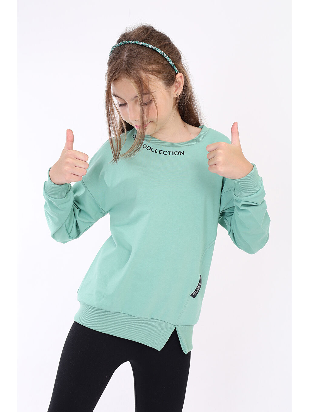 Yeşil Kız Çocuk Baskılı Sweatshirt