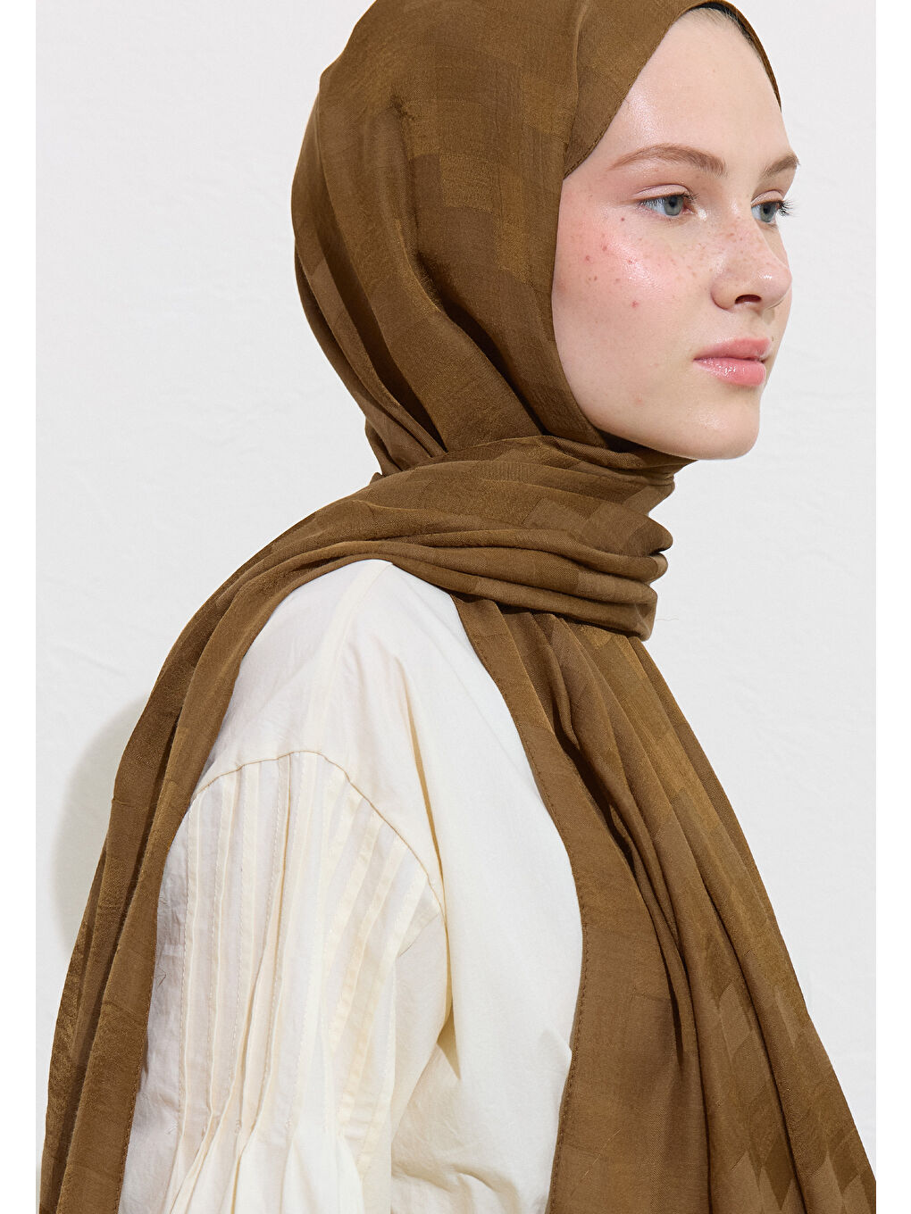 Kahverengi Nori İpek Jakar Şal Sütlü Kahve-2