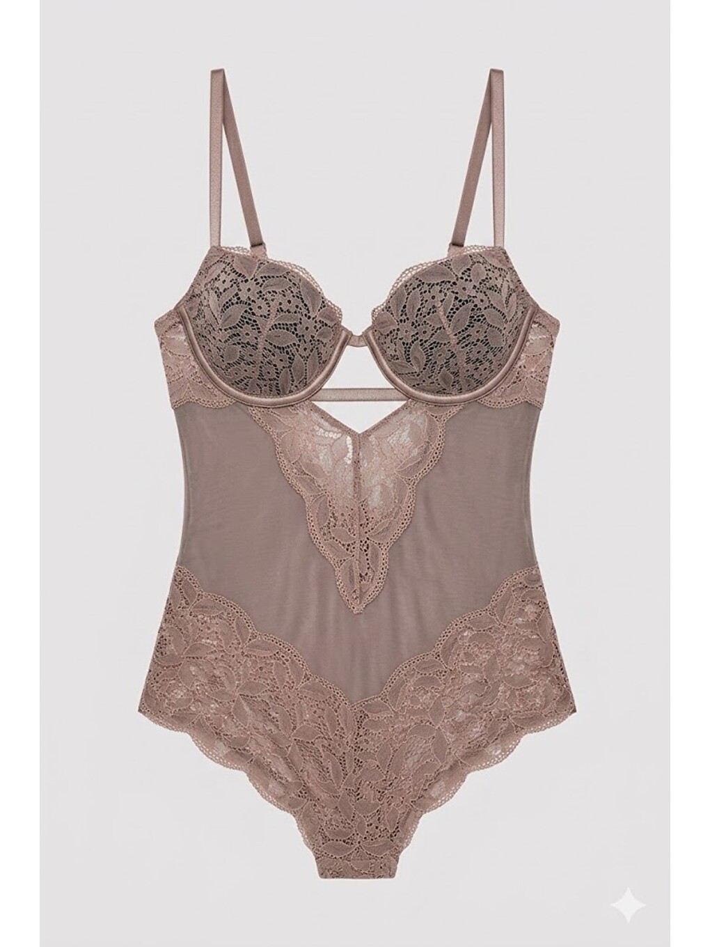 Bej Push Up Dantel Detaylı Bodysuit C15099 Vizon