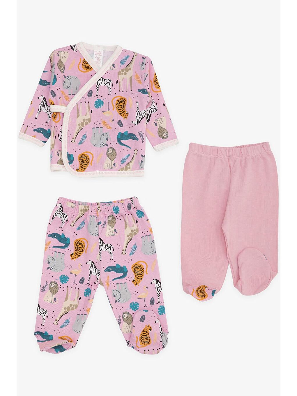 Kız Bebek Hastane Çıkışı 3 Lü Hayvanlar Alemi Desenli Pembe (4 Ay)