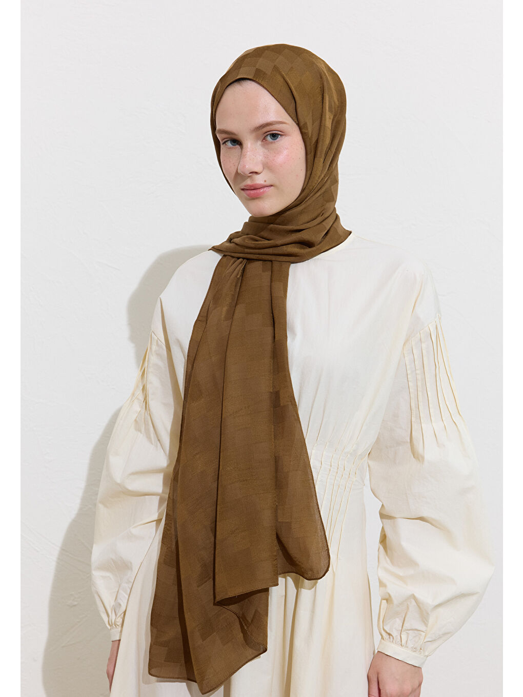 Kahverengi Nori İpek Jakar Şal Sütlü Kahve-3