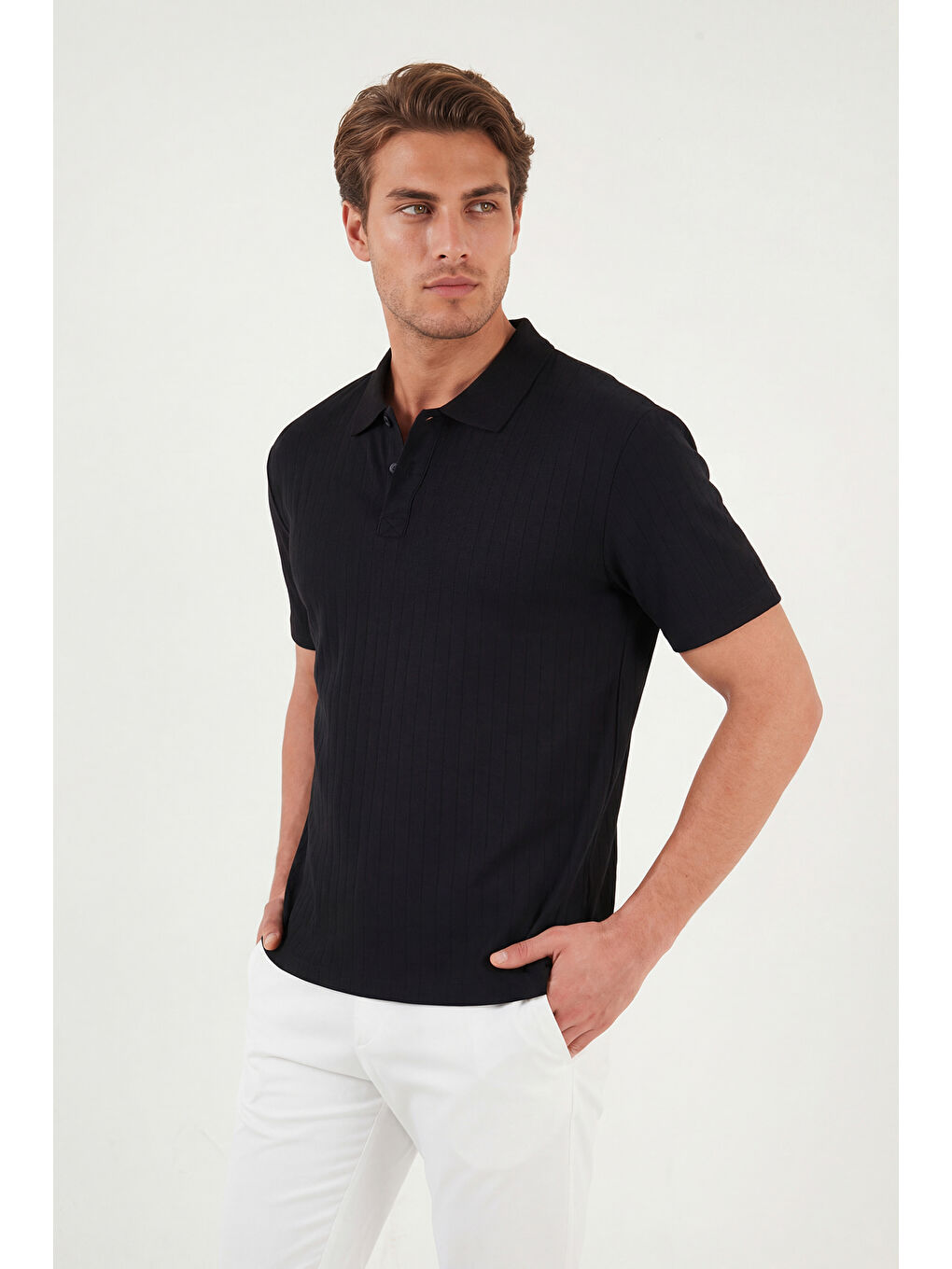 Siyah Pamuklu Kısa Kollu Düğmeli Polo T Shirt 5904051-4