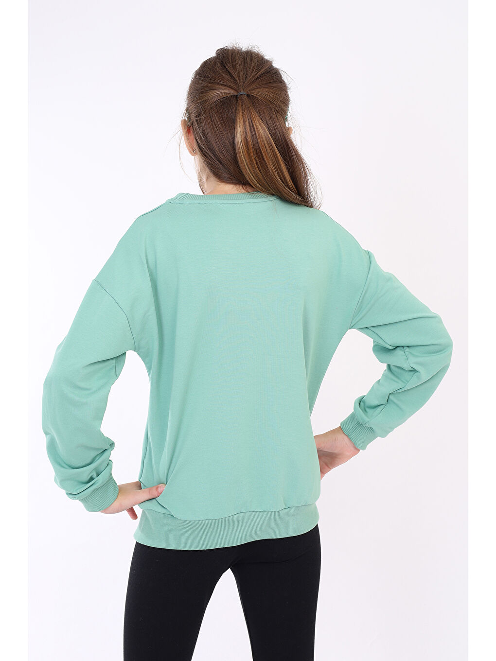 Yeşil Kız Çocuk Baskılı Sweatshirt-1