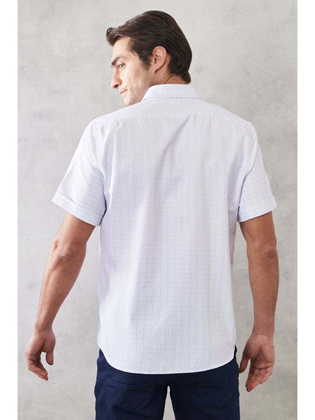 Erkek Beyaz Slim Fit Dar Kesim Klasik Yaka Baskılı Gömlek-5