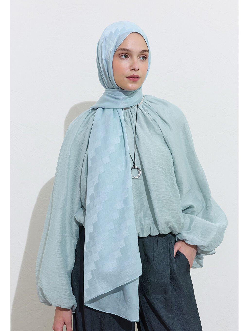 Nori İpek Jakar Şal Açık Mavi-1