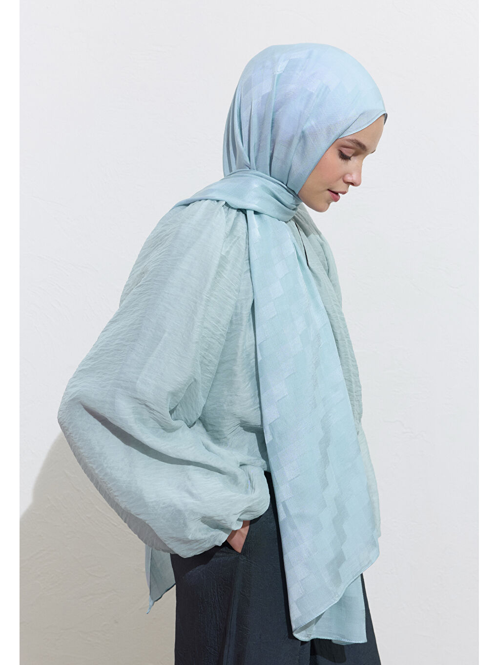 Nori İpek Jakar Şal Açık Mavi-2