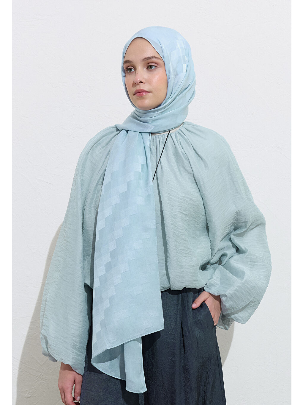 Nori İpek Jakar Şal Açık Mavi-3