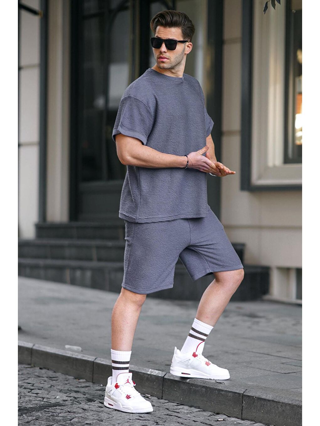 Gri Füme Basic Erkek Şort Takımı 5943-1