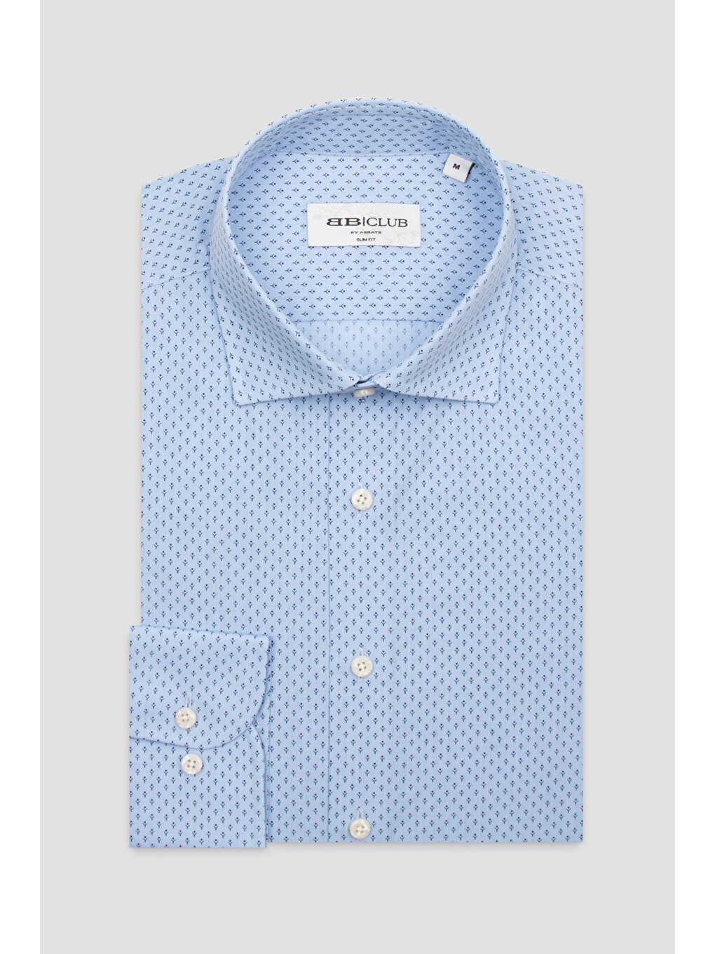 Oscar Poplin Pamuklu Slim Fit Açık Mavi Klasik Yaka Erkek Baskılı Gömlek