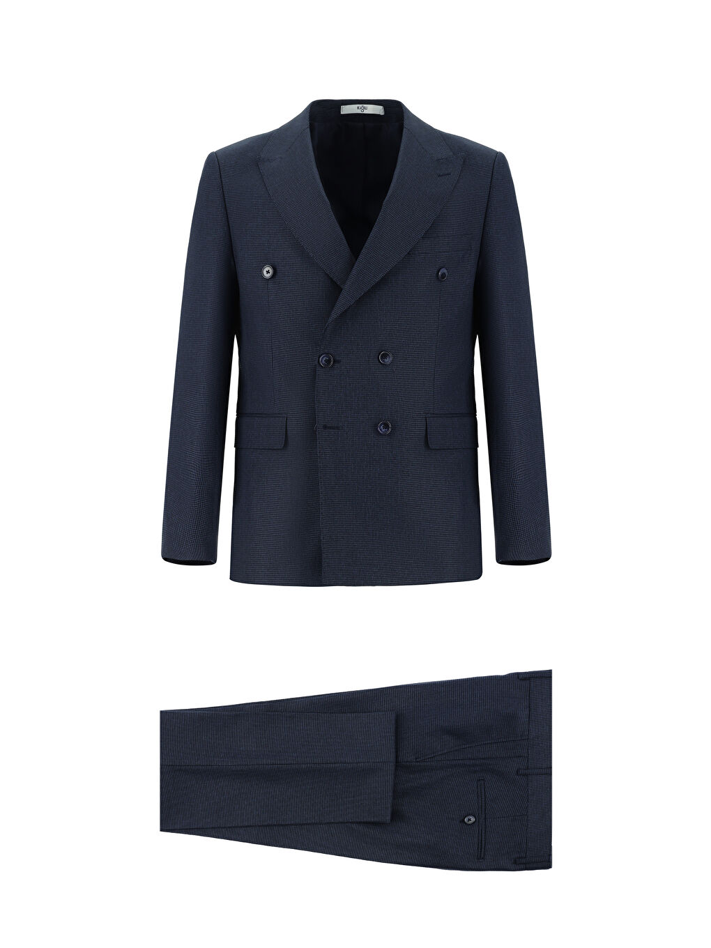 Lacivert Slim Fit Dar Kesim Desenli Kruvaze Takım Elbise