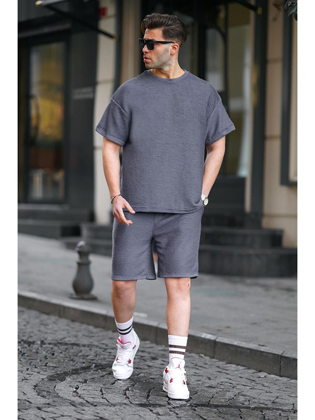 Gri Füme Basic Erkek Şort Takımı 5943-2