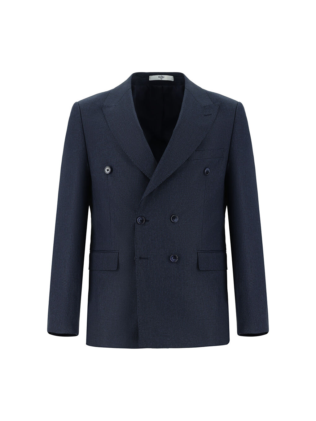 Lacivert Slim Fit Dar Kesim Desenli Kruvaze Takım Elbise-1