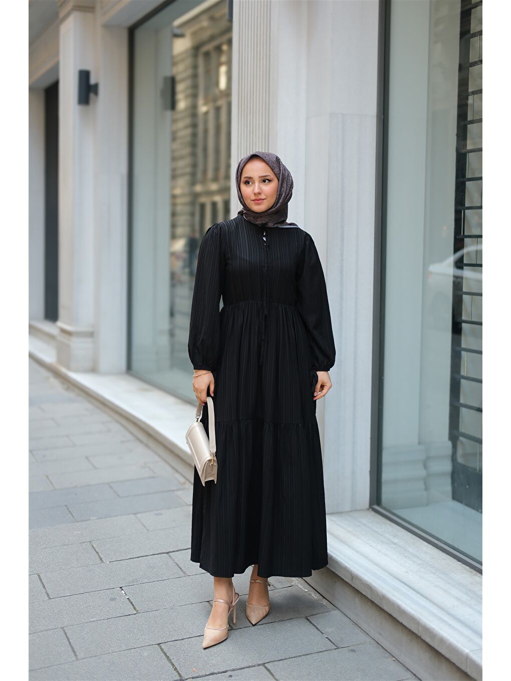 Locco Moda Kadın Bel Büzgülü Elbise Siyah - 1