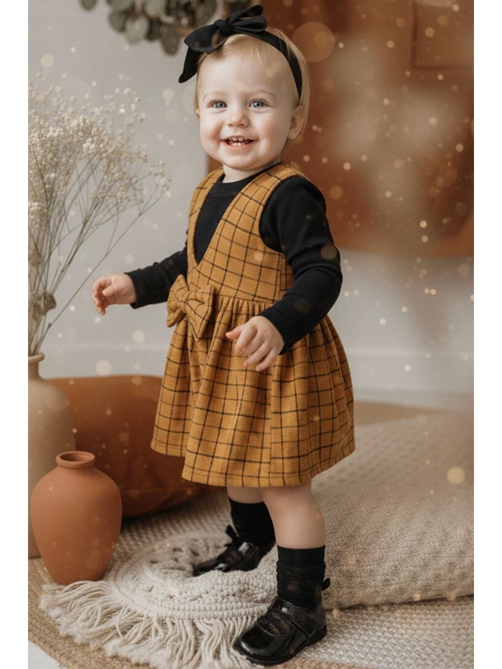 Sarı Kız Bebek Hardal Anna Jile Bandana Takım-1