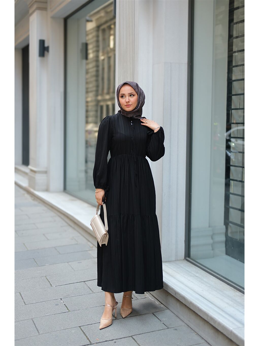 Locco Moda Kadın Bel Büzgülü Elbise Siyah - 2