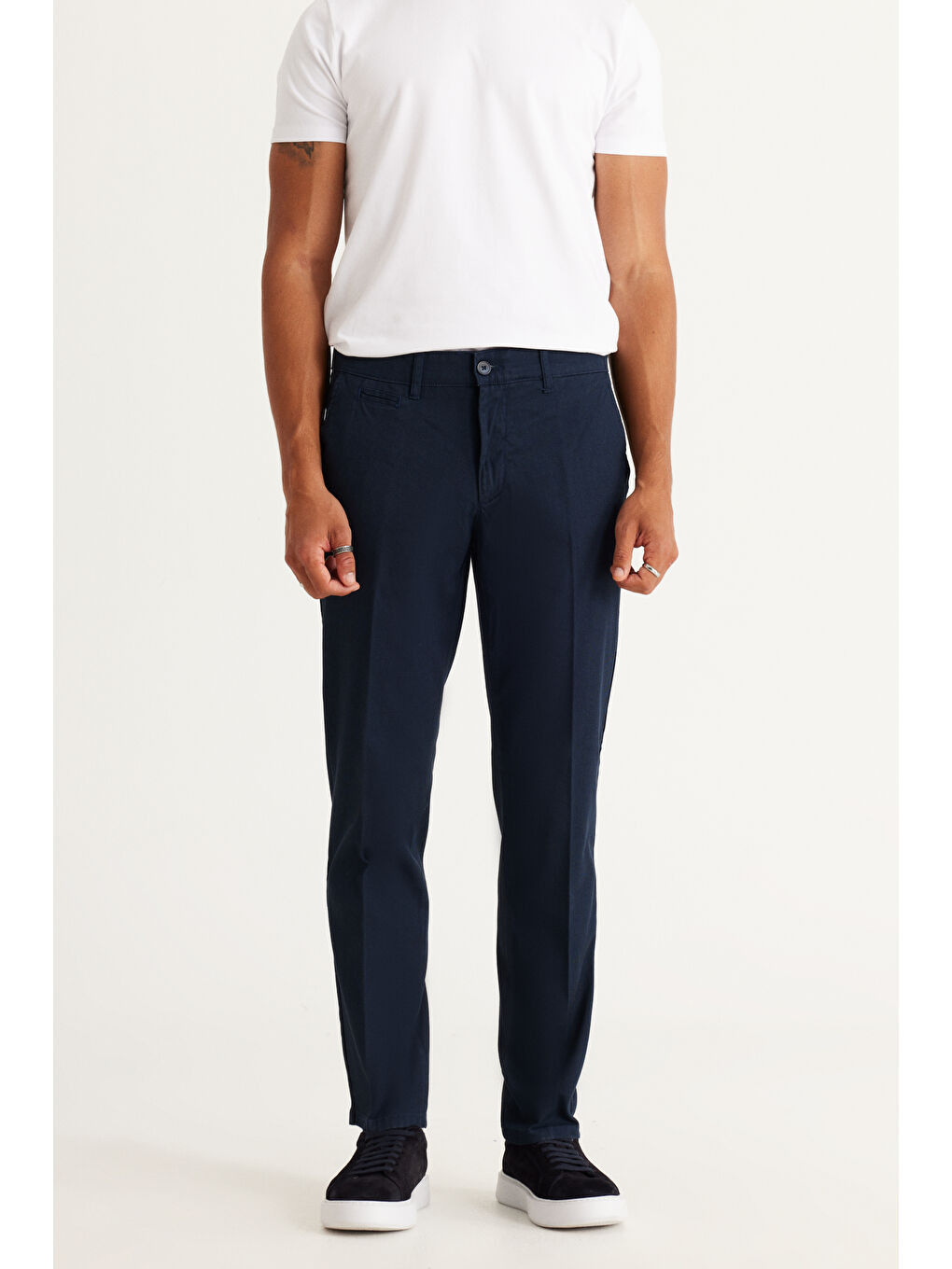 Erkek Lacivert Comfort Fit Rahat Kesim Yan Cep Esnek Armürlü Pantolon-1