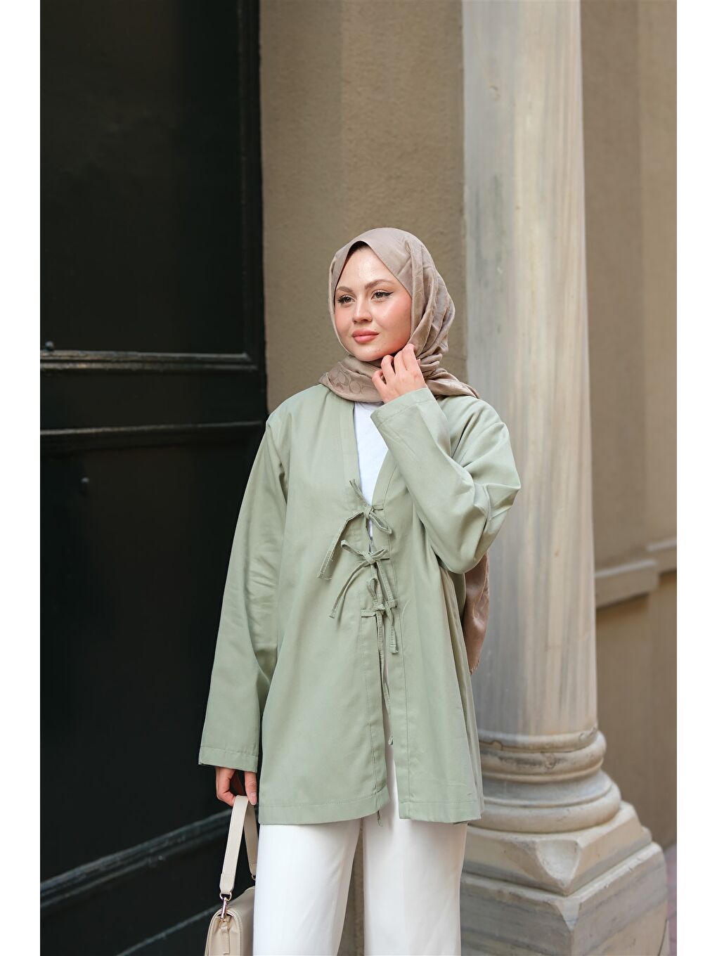 Locco Moda Kadın Önü Bağlamalı Oversize Kimono Mint Yeşil