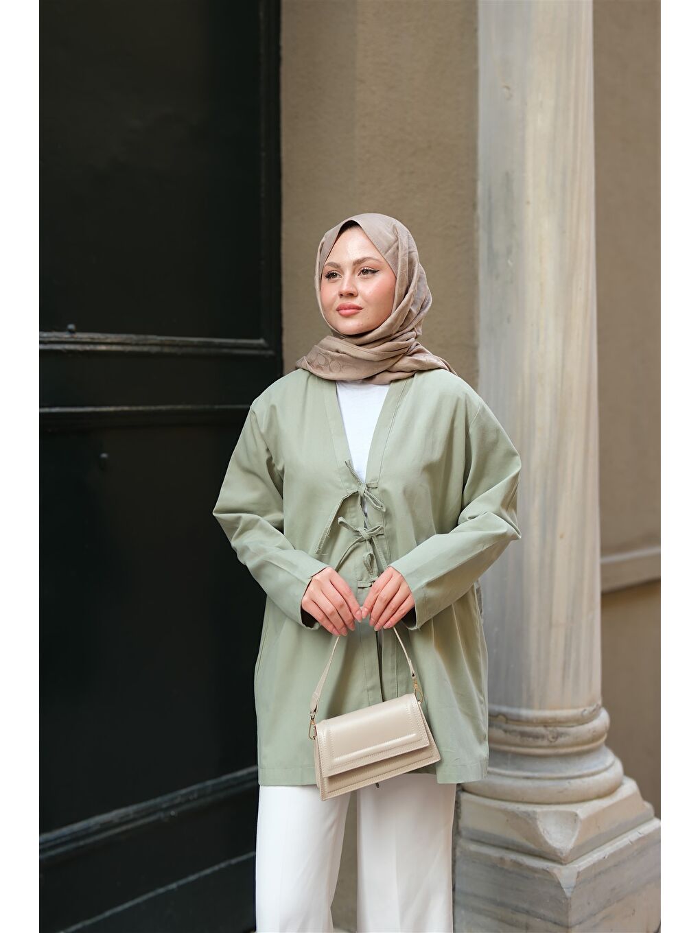 Locco Moda Kadın Önü Bağlamalı Oversize Kimono Mint Yeşil - 1