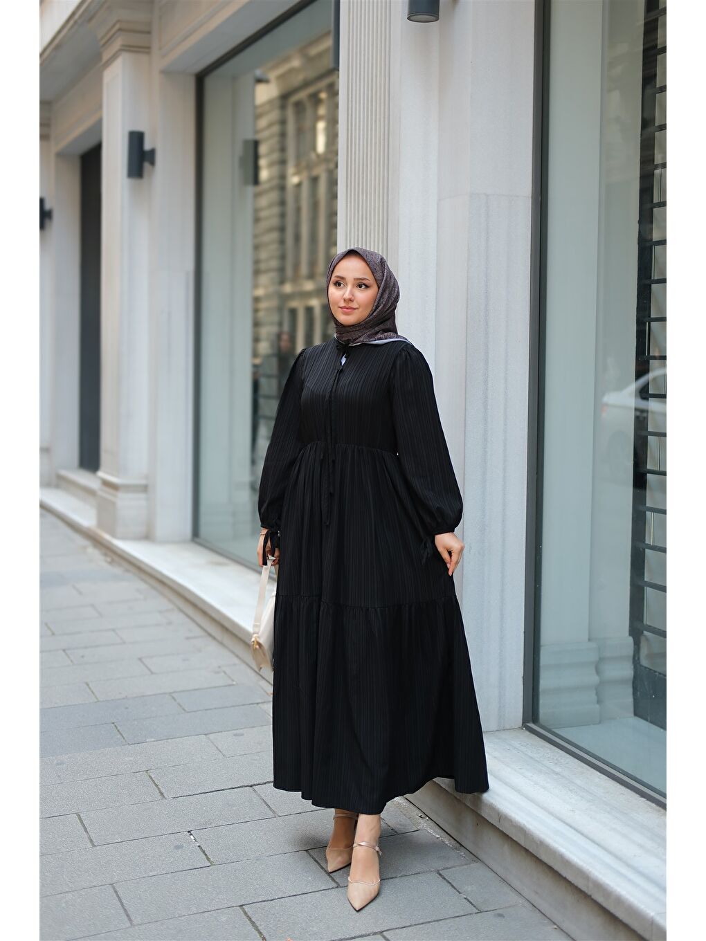 Locco Moda Kadın Bel Büzgülü Elbise Siyah - 3