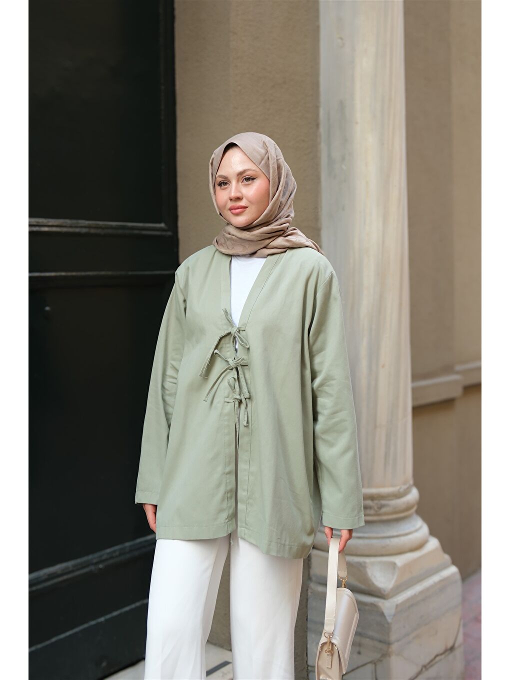 Locco Moda Kadın Önü Bağlamalı Oversize Kimono Mint Yeşil - 2