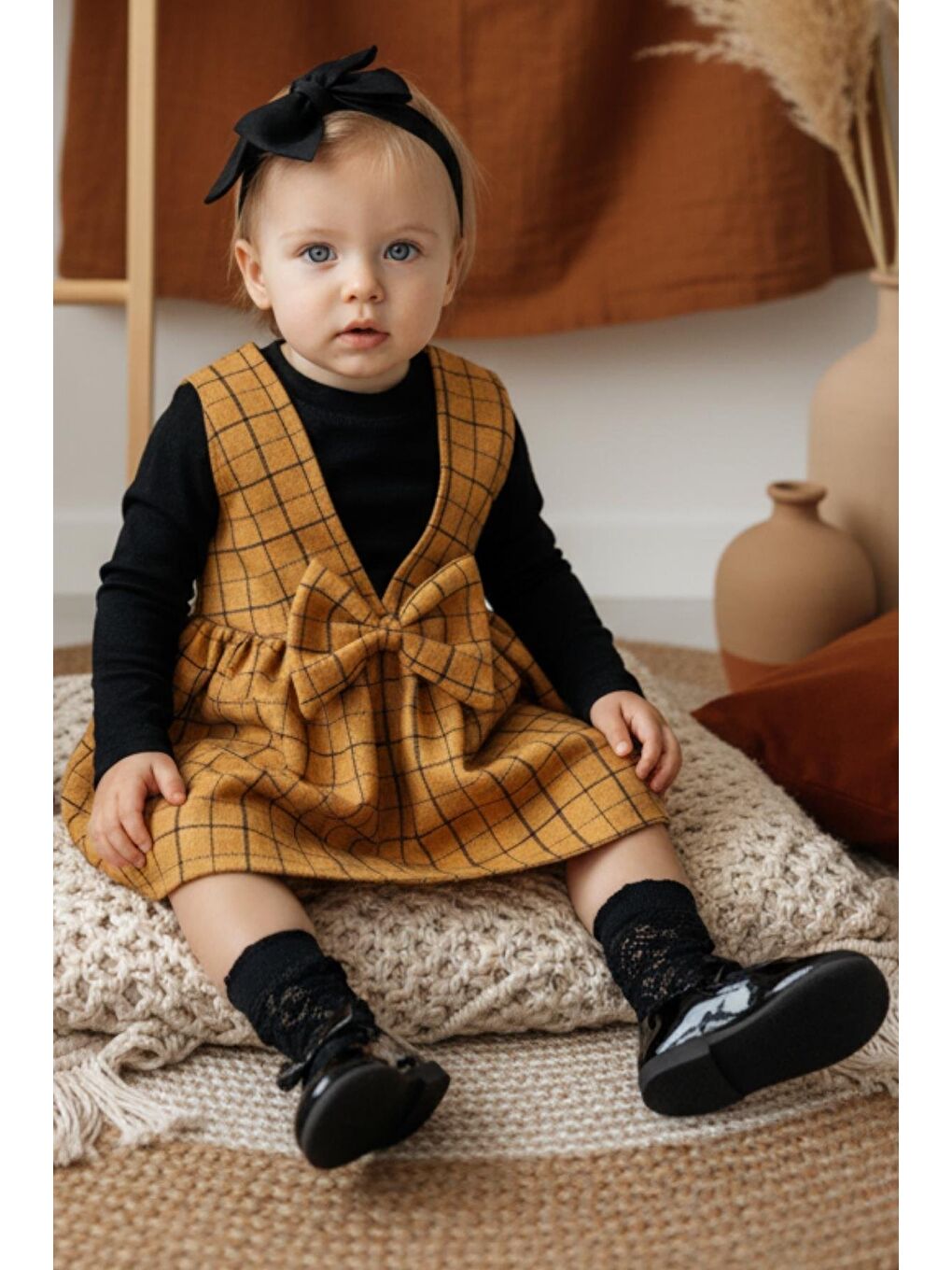 Sarı Kız Bebek Hardal Anna Jile Bandana Takım-2