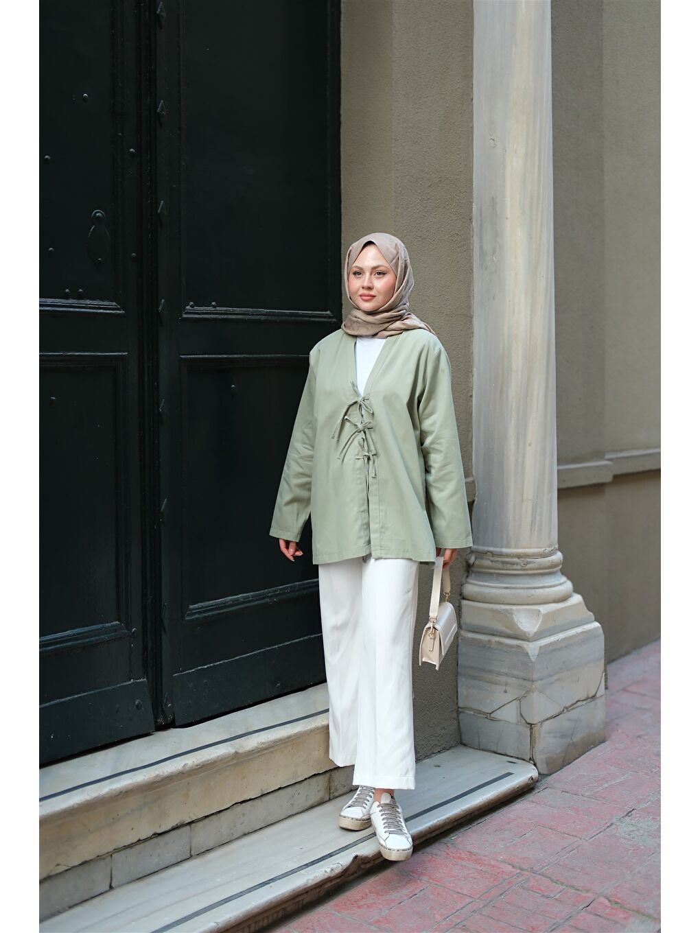 Locco Moda Kadın Önü Bağlamalı Oversize Kimono Mint Yeşil - 4