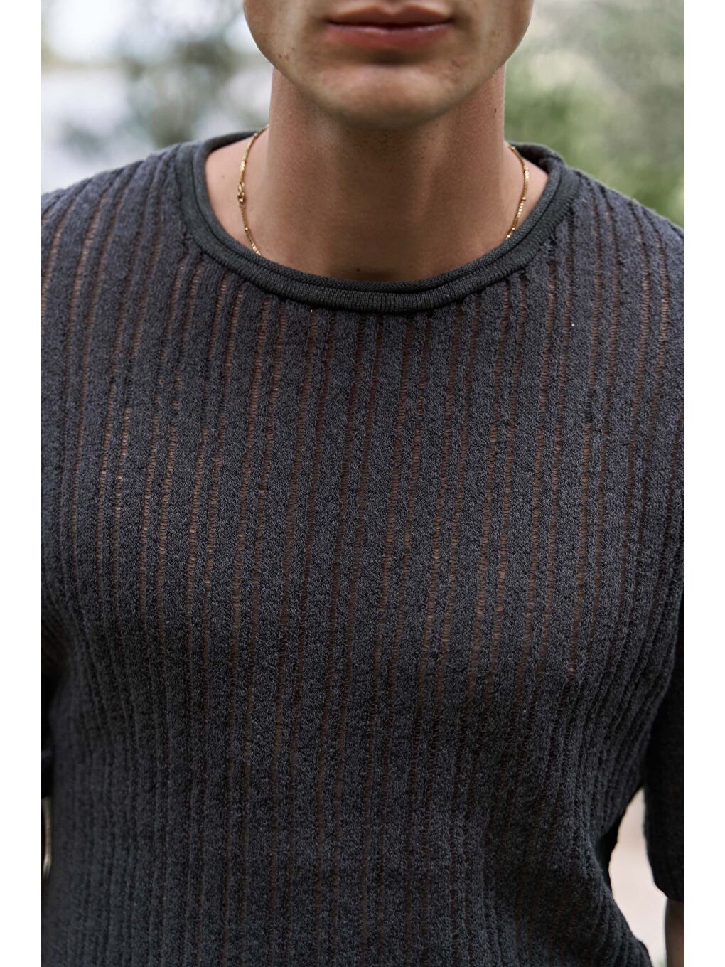 Gri Joseph Erkek Yuvarlak Yaka Füme Triko T-Shirt-6