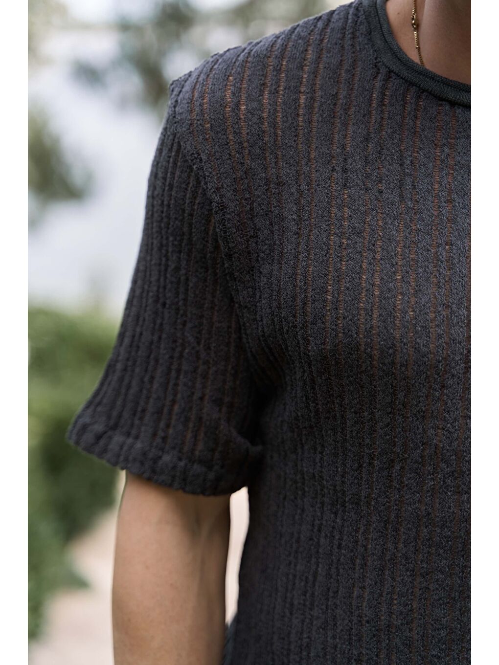 Gri Joseph Erkek Yuvarlak Yaka Füme Triko T-Shirt-7