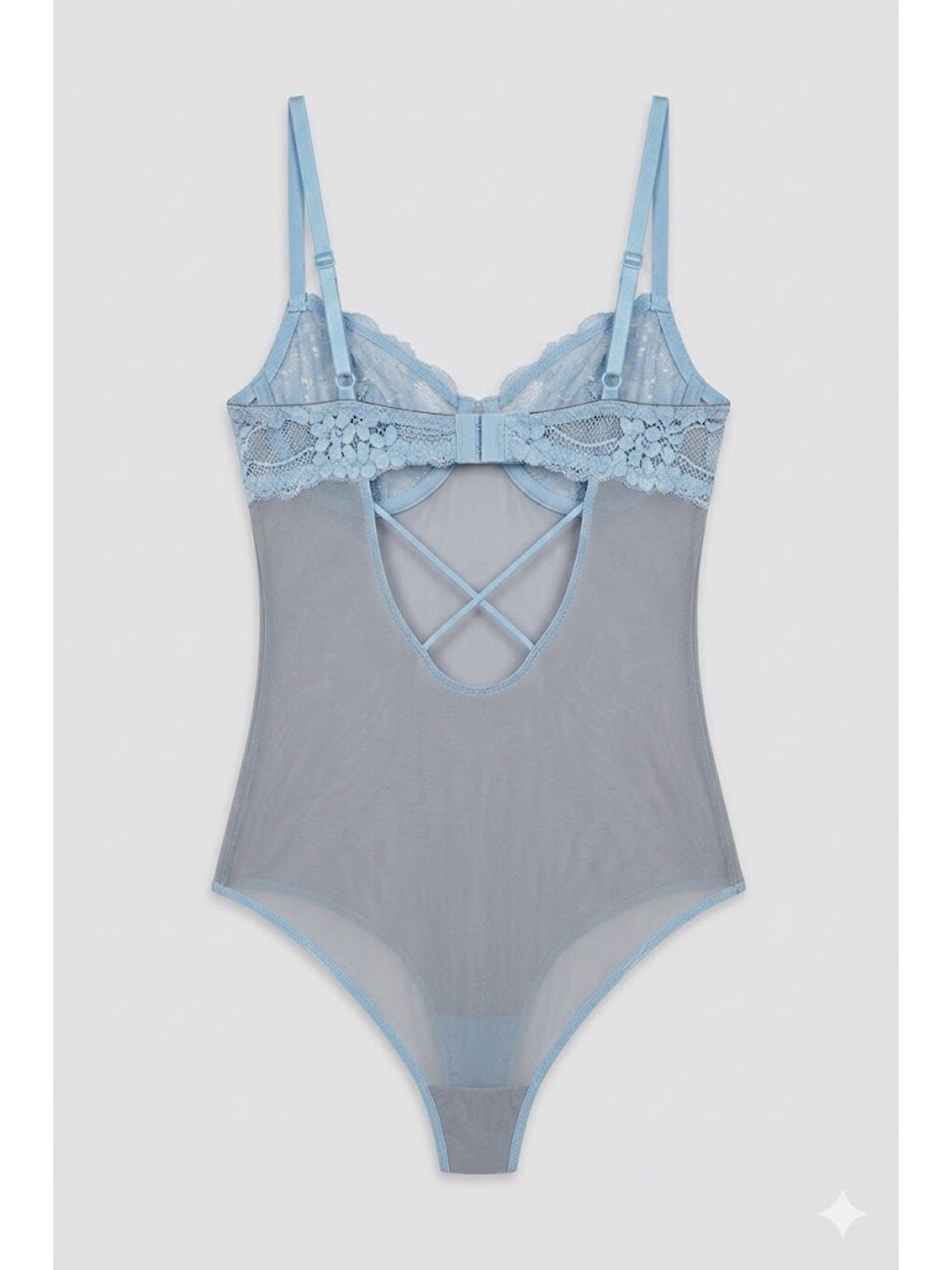 Push Up Dantel Detaylı Bodysuit C15099 Mavi-1