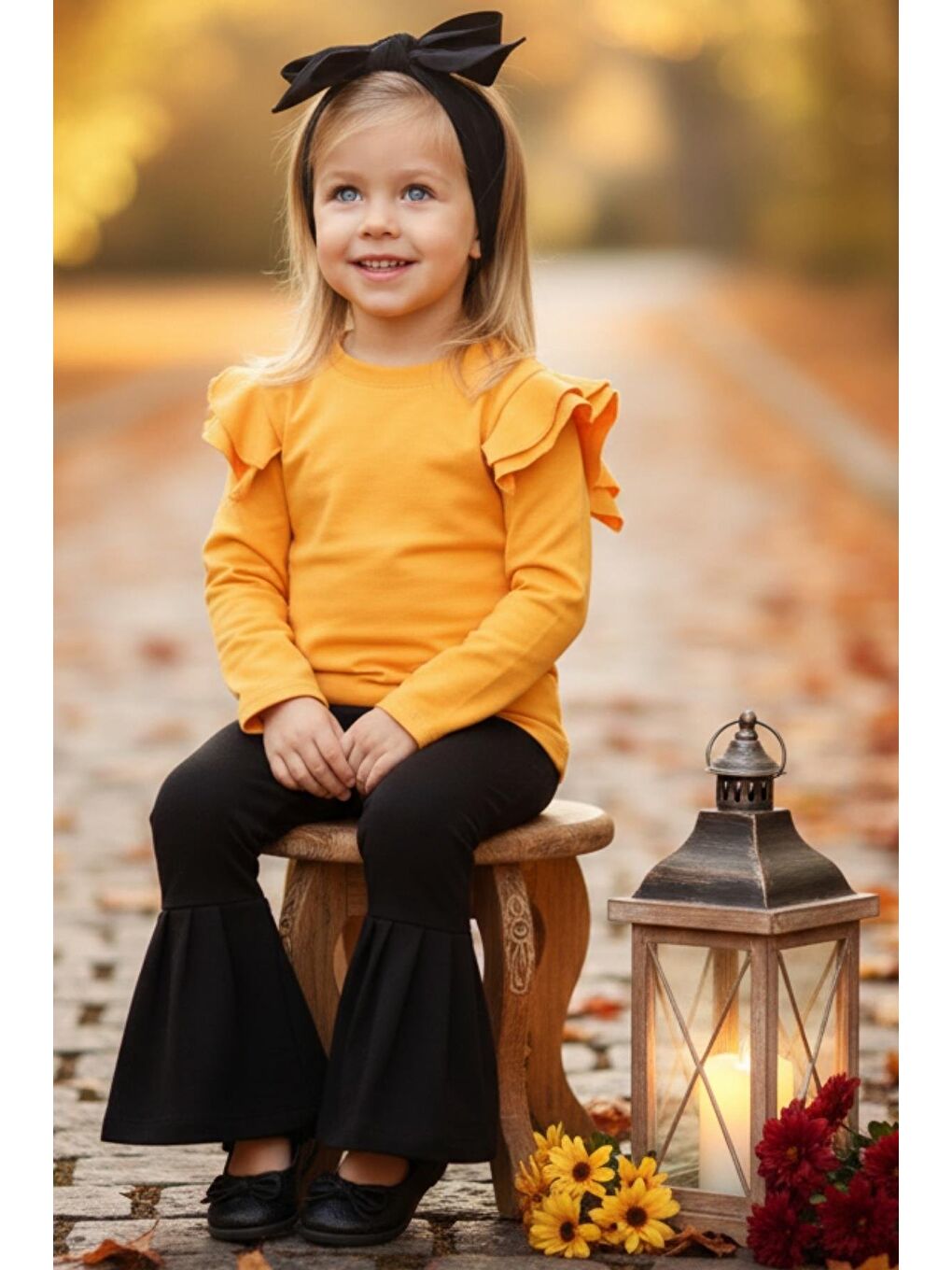 Kız Bebek Hardal Sarı Violet İspanyol Bandana Takım-1