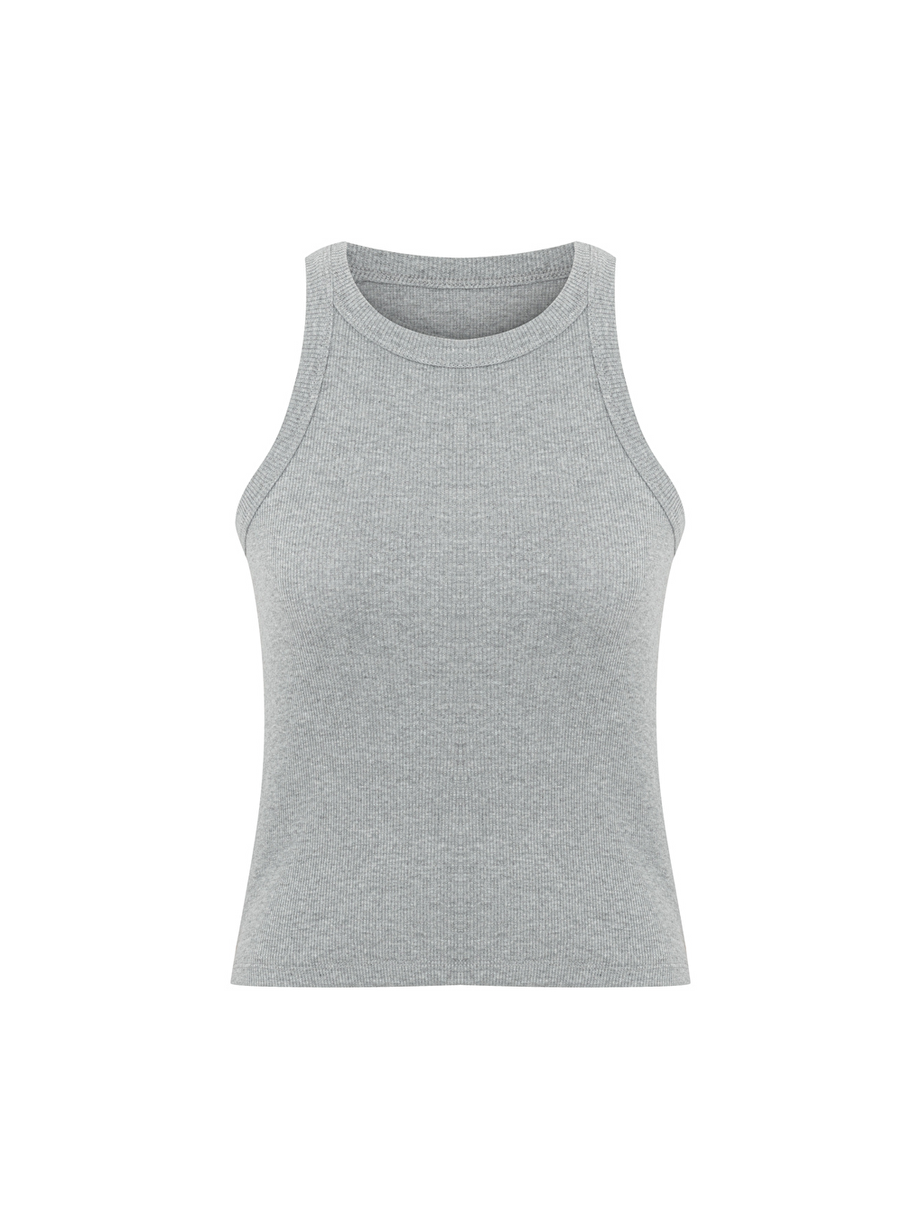 Düz Renk Fitilli Halter Yaka Atlet -Gri