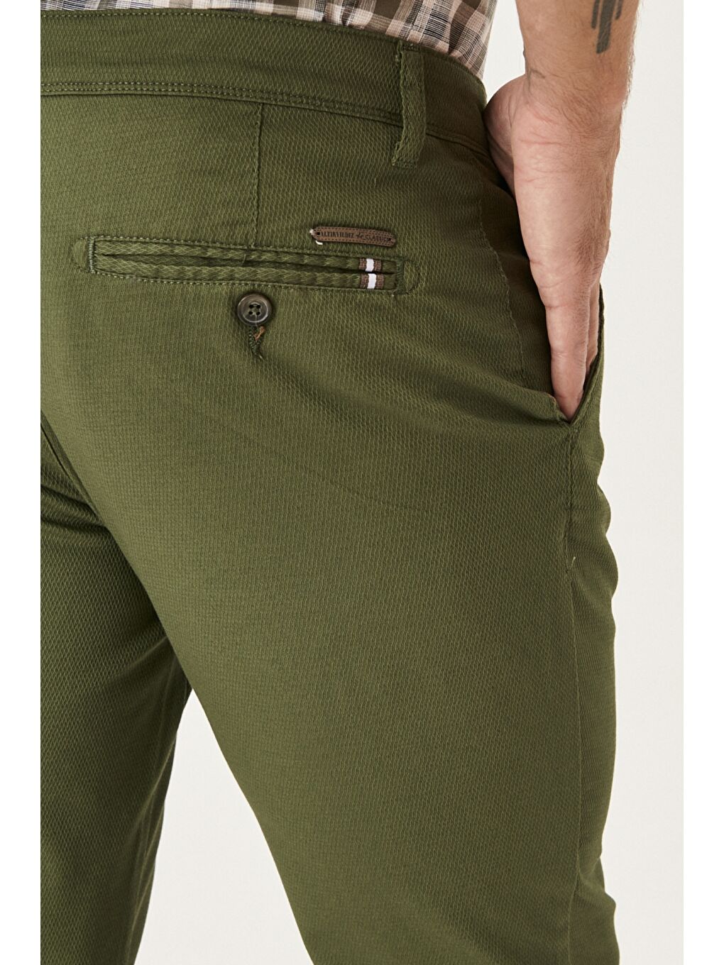 Erkek Haki Kanvas Slim Fit Dar Kesim Yan Cep Chino Pantolon-1