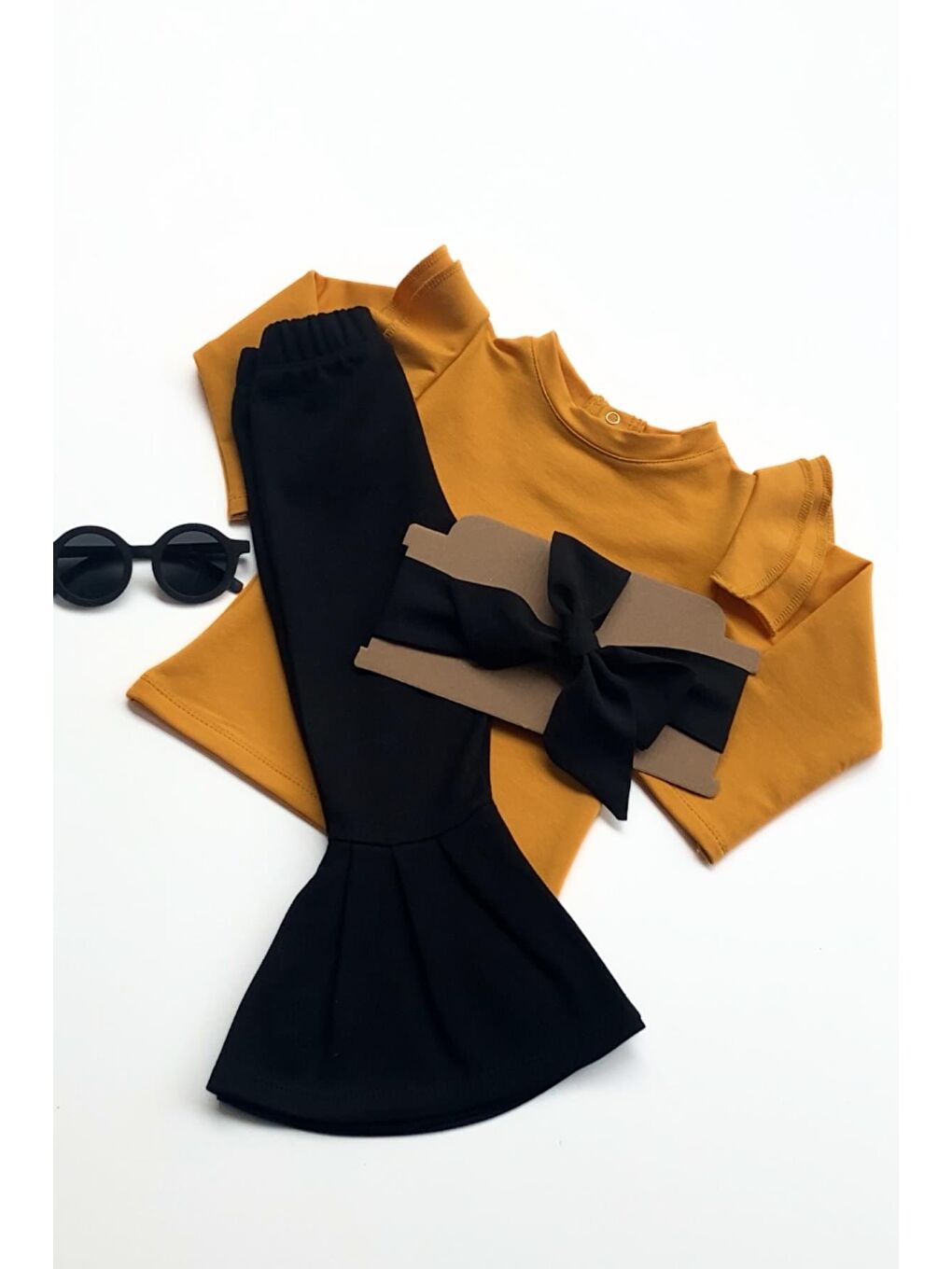 Kız Bebek Hardal Sarı Violet İspanyol Bandana Takım-4