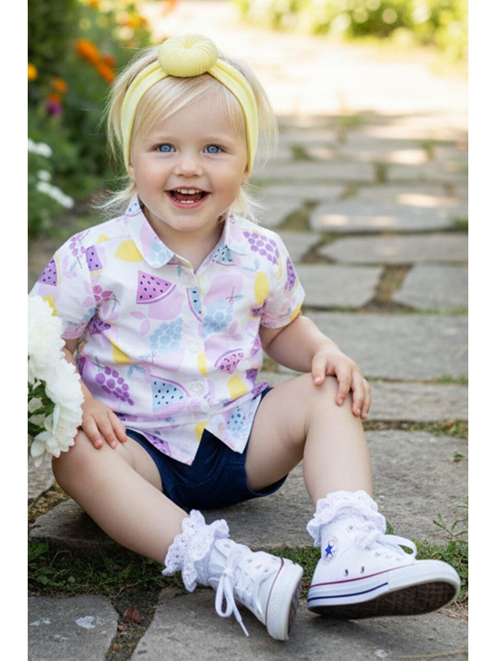 Karışık Kız Çocuk Jean Şort Karpuz Desenli Gömlek Bandana Takım-1