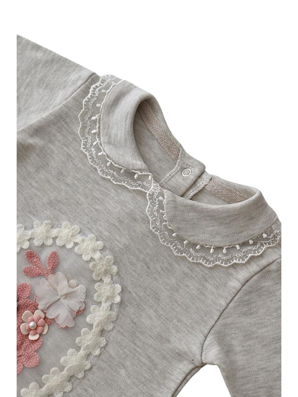 Kız Bebek Çiçek Detay Gri Tulum Toka Takım-4