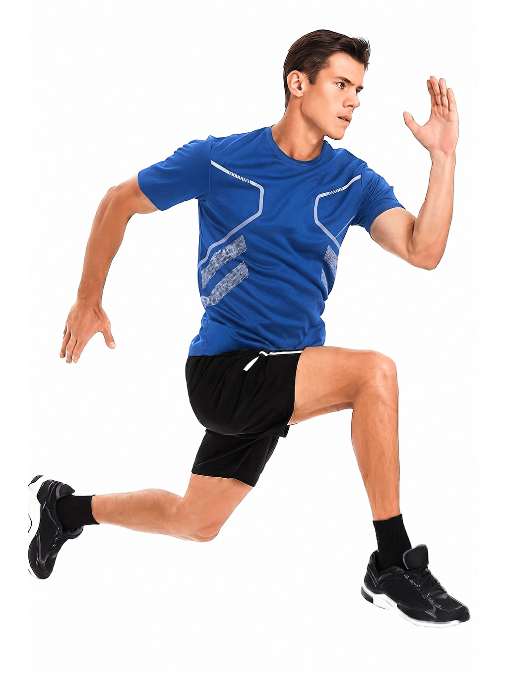 Mavi Erkek Spor Tişört Antreman Gym Polyester Erkek Sporcu T-shirt ŞERİTLİ-TİŞÖRT-2