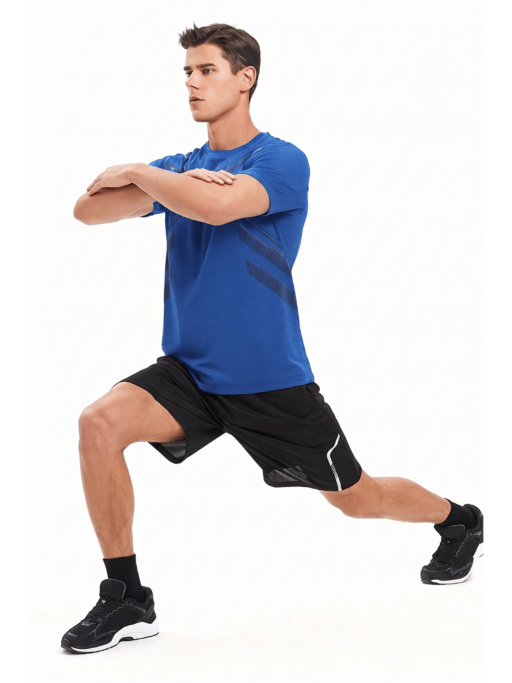 Mavi Erkek Spor Tişört Antreman Gym Polyester Erkek Sporcu T-shirt ŞERİTLİ-TİŞÖRT-3