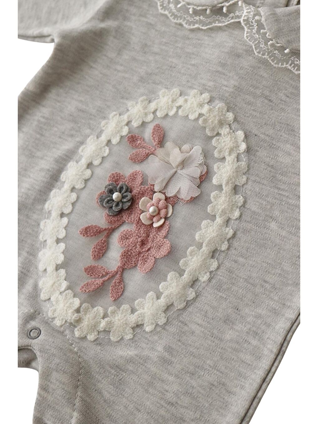 Kız Bebek Çiçek Detay Gri Tulum Toka Takım-6