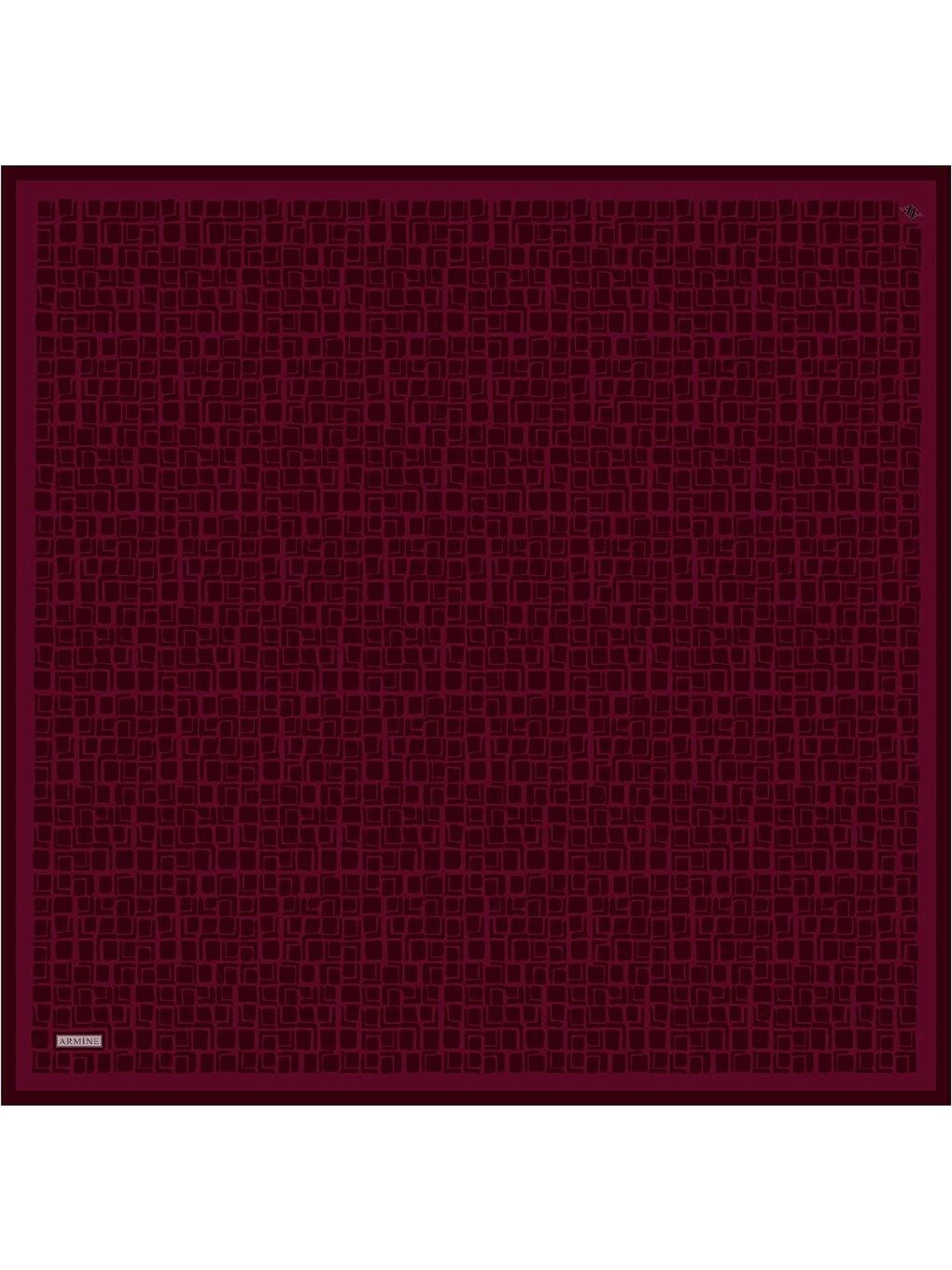 Bordo Geometrik Desenli Saf İpek Twill Eşarp 9438D 54-3