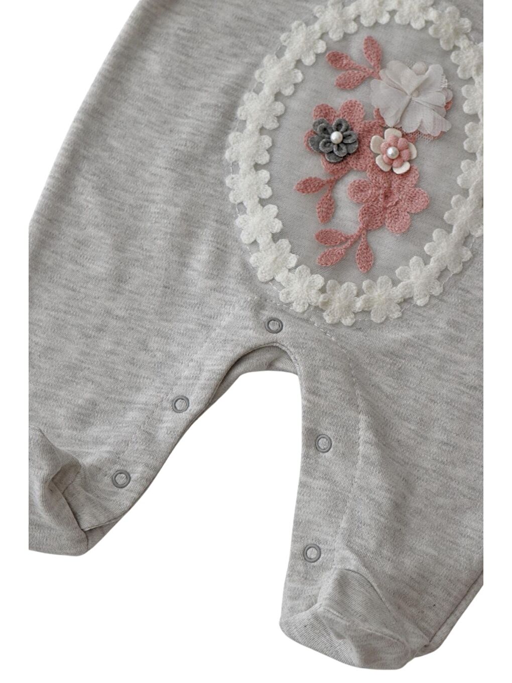Kız Bebek Çiçek Detay Gri Tulum Toka Takım-7